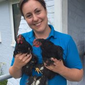 RESIZED Jules holding two abandoned hens